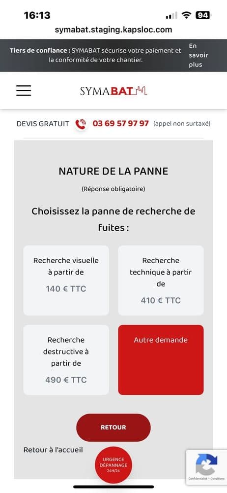 Vous précisez le type dépannage